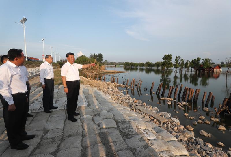 8月18日至21日，中共中央总书记、国家主席、中央军委主席习近平在安徽省考察。这是19日下午，习近平在合肥市肥东县十八联圩生态湿地蓄洪区巢湖大堤罗家疃段考察，了解巢湖主要圩口分洪和蓄洪区受灾情况。